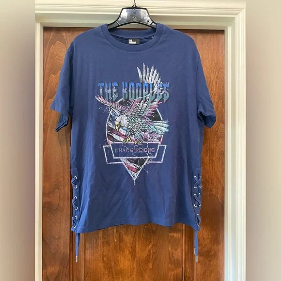 The Kooples Women’s Chaos Reigns Side Tie T-shirt in Blue Sz L NWT MSRP $155 - Picture 1 of 9